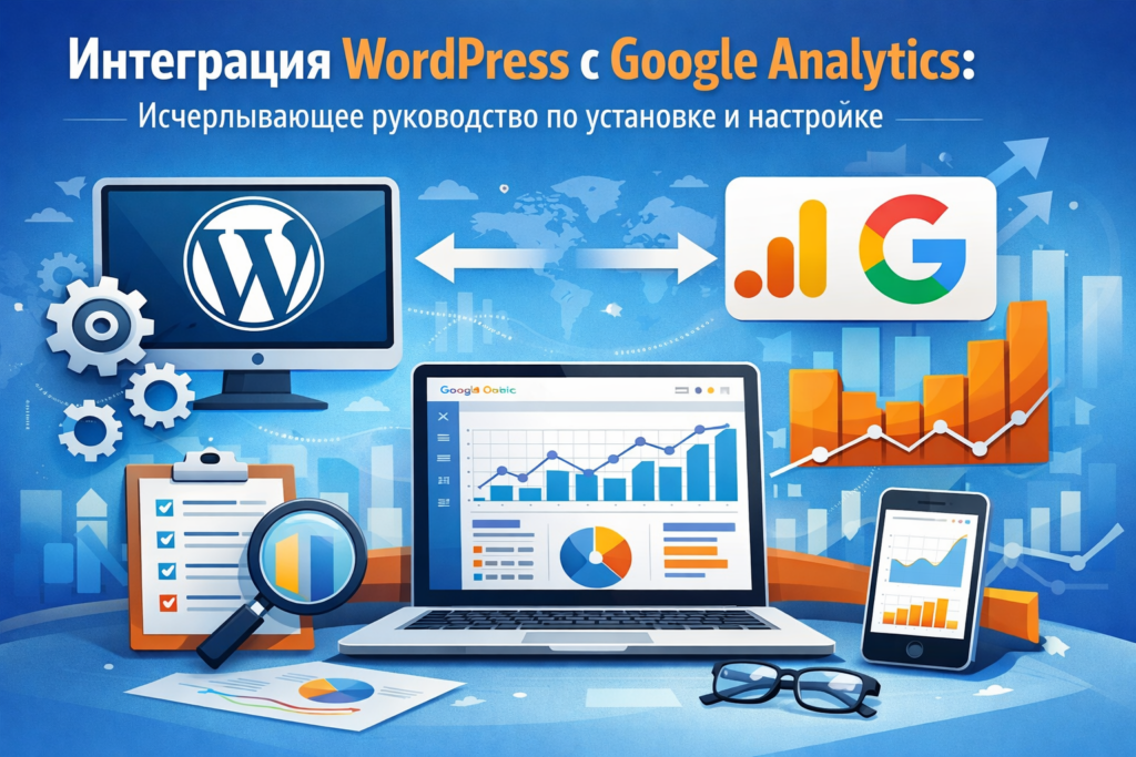 создай картинку для статьи Интеграция WordPress с Google Analytics Исчерпывающее руководство по установке и настройке
