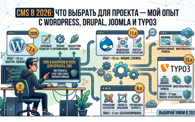 CMS в 2026 что выбрать для проекта — мой опыт с WordPress, Drupal, Joomla и TYPO3