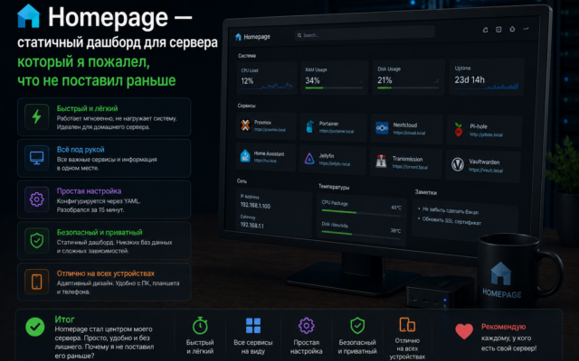 Homepage — статичный дашборд для сервера который я пожалел что не поставил раньше