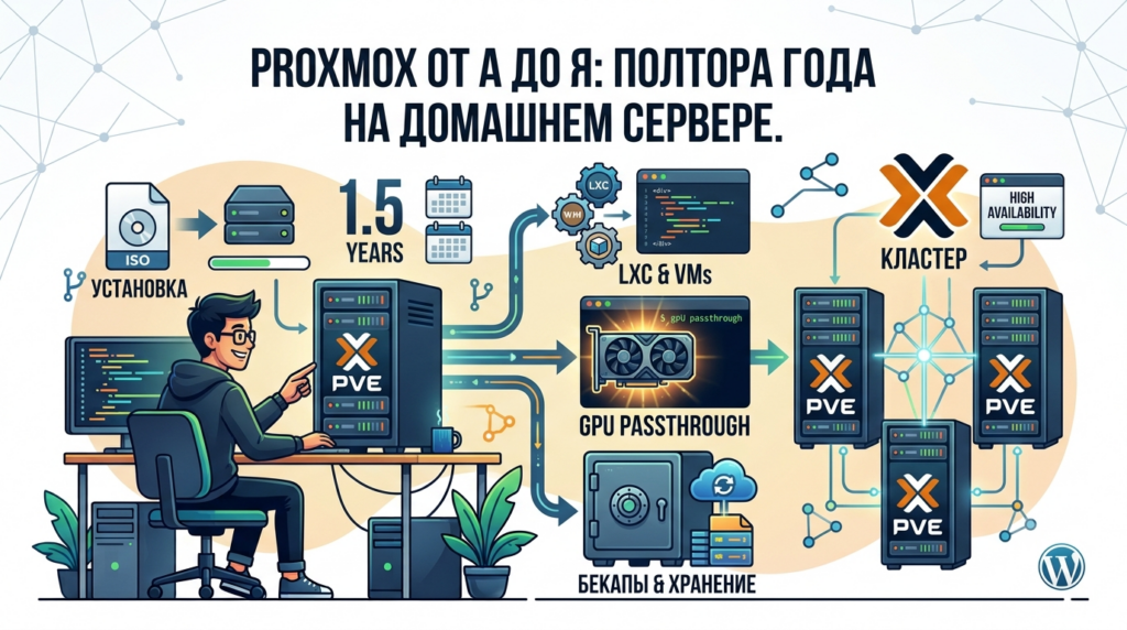 Proxmox от А до Я полтора года на домашнем сервере. Установка, LXC, GPU, бекапы, кластер