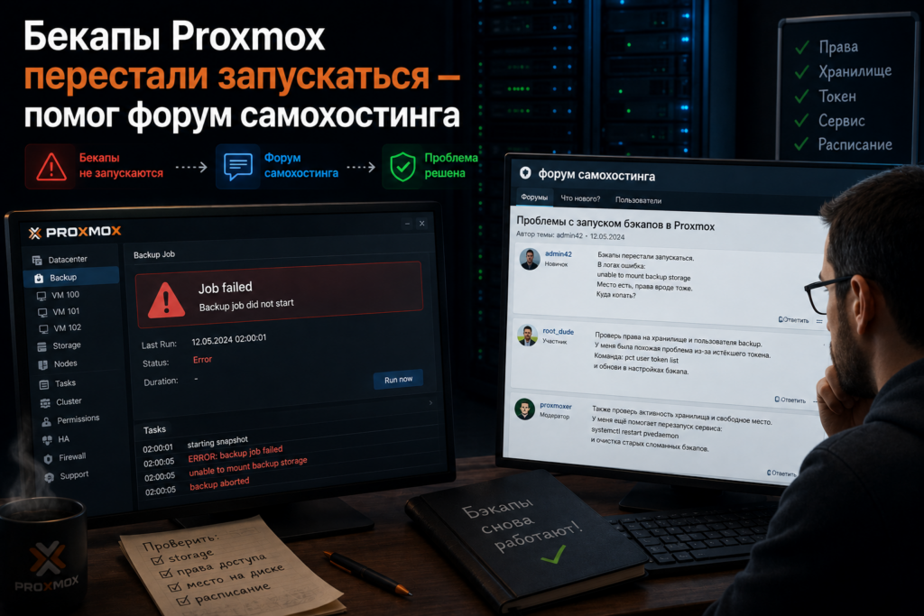Бекапы Proxmox перестали запускаться — помог форум самохостинга