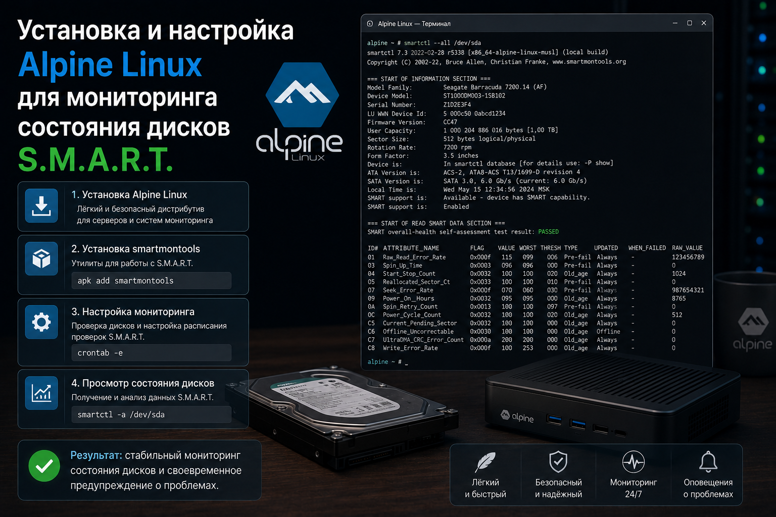 Как я S.M.A.R.T. на Alpine Linux настроил и перестал бояться за диски