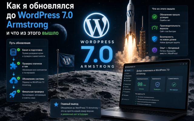 Как я обновлялся до WordPress 7.0 Armstrong и что из этого вышло