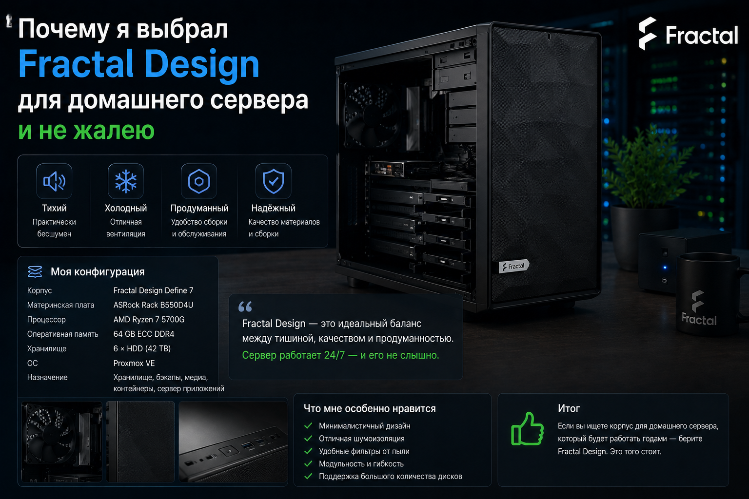 Почему я выбрал Fractal Design для домашнего сервера и не жалею