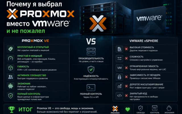 Почему я выбрал Proxmox вместо VMware и не пожалел