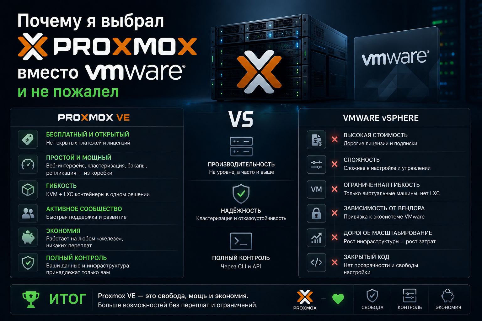Почему я выбрал Proxmox вместо VMware и не пожалел
